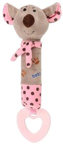 BABY MIX Detská pískacia plyšová hračka s hryzátkom Baby Mix myšky ružová