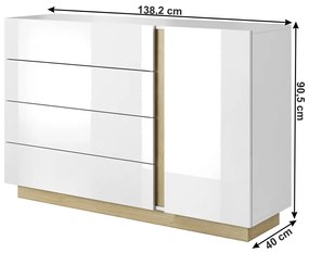 Jednodverová komoda so zásuvkami City D4S - biela / dub grandson / biely lesk