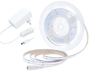 SOLIGHT COB LED pásik, sada s adaptérom, vypínač, 5m, 8W/m, 800lm/m, denná modrá