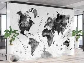 Gario Fototapeta Monochromatická mapa sveta akvarel Materiál: Vliesová, Rozmery: 350 x 245 cm