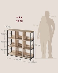 Regál Vasagle Barmy 100 cm světle hnědý/černý