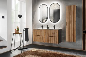 Koupelnová sestava Casad Sky se zápustnými umyvadly, skříňkami a zrcadly 120 cm dub wotan/černá