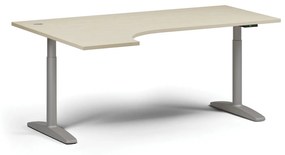 Výškovo nastaviteľný stôl OBOL, elektrický, 675-1325 mm, rohový ľavý, doska 1800x1200 mm, sivá zaoblená podnož, dub prírodný