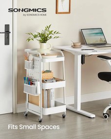 Kuchynský vozík, 3 kovové sieťované police, servírovací vozík, 32,3 x 43,3 x 73,9 cm, biely