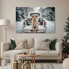 Obraz vianočný pes na zasneženej ceste
