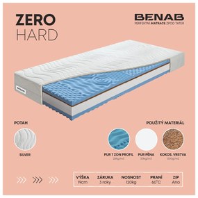 BENAB ZERO HARD vysoký matrac s kokosom  180x200 cm Poťah so striebrom