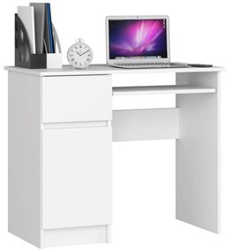 Písací stôl 90 cm Piksel biely ľavý
