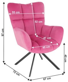 Kondela Dizajnové otočné kreslo, ružová Velvet látka-čierna, KOMODO