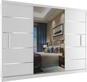Šatníková skriňa 232 cm Belini biely mat s posuvnými dverami a zrkadlom  MBP SZP4/2/1W/2W1L/0/AL