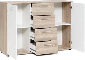 Komoda so 4 zásuvkami Jacky, dub sonoma/biela