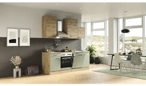 Kuchynská linka so spotrebičmi Cara 220 cm farba čela zelená dub matná farba korpusu dub