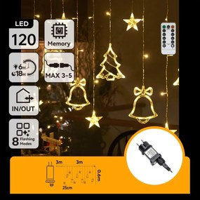 Aigostar - LED vonkajší vianočný reťazec 120xLED/6W/230V/8 funkcií 3x0,6m IP44 teplá biela + diaľkové ovládanie