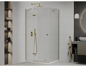 Mexen Roma, sprchovací kút 110 (dvere) x 80 (stena) cm, 6mm číre sklo, zlatý profil + slim sprchová vanička 5cm, 854-110-080-50-00-4010
