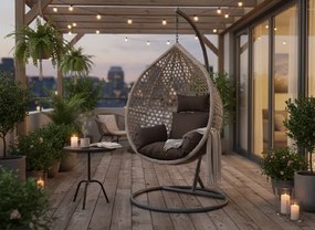 CH ZÁVESNÁ STOLIČKA, ŠEDÁ, VANKÚŠ – ŠEDÝ, RÁM – TMAVOSÉRY 107 x 68 x 120 CM