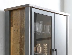 Vysoká vitrína Prime, vintage optika dreva