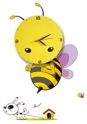 Detské nástenné svietidlo s hodinami Bee Clock, 1x žlté plastové tienidlo