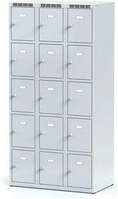 Alfa 3 Šatníková skrinka S6 s úložnými boxami, 15 boxov, 1800 x 900 x 500 mm, cylindrický zámok, sivé dvere