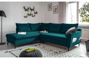 Tyrkysovomodrá zamatová rozkladacia rohová pohovka Miuform Stylish Stan L, ľavý roh