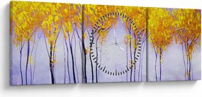 Obraz žltých stromov (s hodinami) (90x30 cm)
