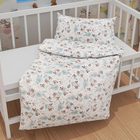 Biante Detské bavlnené posteľné obliečky do postieľky Sandra SA-451 Žlto-hnedo-mintové ruže na bielom Do postieľky 90x130 a 40x60 cm