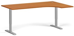 Rohový výškovo nastaviteľný stôl, 180x120 cm, 2 motory, L/P, sivá podnož, čerešňa