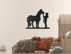 drevko Drevená nálepka do detskej izby Jazdkyňa s koňom Rozmer obrazu: 26,5 x 32,5 cm, Farba dekorácie: Čierna