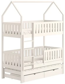 Detská poschodová posteľ Nemos domček s prístelkou - 90x200 cm - biela