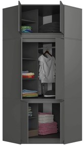 Rohová šatní skříň CLP 100 cm 6D grafitově šedá