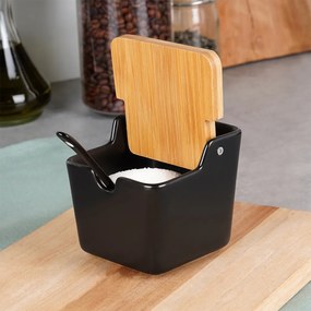 VILDE Čierna keramická cukornička s bambusovým vekom a lyžičkou, 250ml VILDE, hranatá