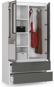 Skriňa S 90 cm 2D 2SZ 2 zrkadlá CLP biela / sivá