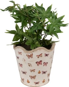 Béžový antik obal na kvetináč s motýlikmi Butterfly Paradise L - Ø 19*18 cm