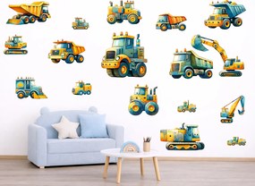 Stavebné stroje textilní prelepiteľné nálepky na stenu hárok 46 x 31 cm