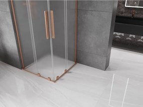 Mexen Velar L Duo, sprchový kút s posuvnými dverami 80 x 80 cm, 8mm sklo námraza, medená matná, 871-080-080-02-33-65