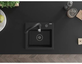 Mexen Milo, 1-komorový granitový drez 435x410x171 mm a drezová batéria Savita, čierna, 6505-77-672601-70-B