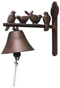Záhradný zvonček Birds, 19x22 cm, liatina, hnedá