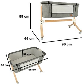 KIK Detská postieľka drevená postieľka na kolieskach sivá