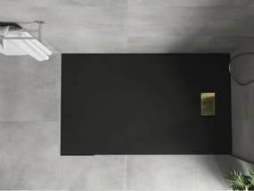 Mexen Hugo, obdĺžniková sprchová vanička SMC 140 x 90 cm, čierna, zlatá krytka, 42709014-G