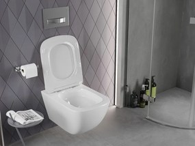 Mexen Timo, závesná WC misa 555x370x335 mm, Rimless Tornádo + WC sedadlo z duroplastu, biela lesklá, 30650200T