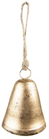 Zlatý retro kovový zvonček na jutovom povrázku - 10*6*13 cm
