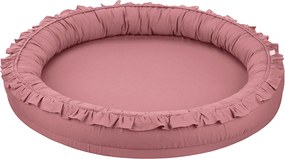 Ľanové hniezdo pre deti s volánom sýto ružová
