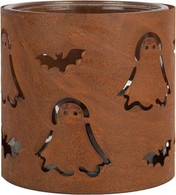 Rustikálny hrdzavý svietnik s duchmi Halloween - Ø 16*15 cm