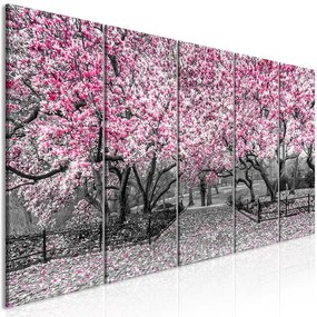 Artgeist Obraz - Magnolia Park (5 Parts) Narrow Pink Veľkosť: 200x80, Verzia: Premium Print