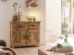 furniture-nabytek.cz - Masivní komoda Bombaj z mangového dřeva, lakovaná, hnědá – 90×42×80 cm