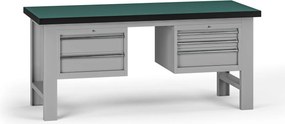 Pracovný stôl do dielne G8, 1800 x 750 x 800 mm, 2x kontejner, 5 zásuviek, sivá