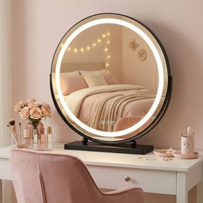 Rea Make-Up, LED okrúhle kozmetické zrkadlo na postavenie 50 cm, čierna, HOM-12022