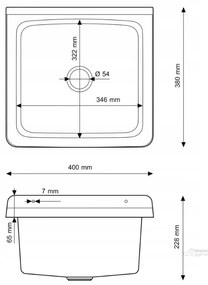 Gamma Riva, univerzálna plastová výlevka 40x38x22,8 cm + sifón, 1-komorová, béžová, GMA-KGR40-B