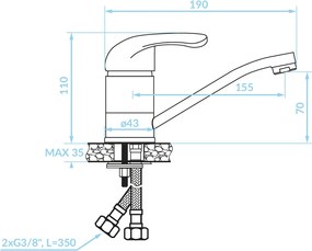 Kuchinox Pedro, stojanková umývadlová batéria s otočným výtokom, chrómová, LAV-BQE_026D