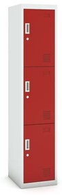 Šatníková skrinka s úložnými boxami, trojdverová, cylindrický zámok, 1800 x 380 x 450 mm, sivá/červená