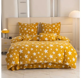 Sada mikroplyšových obliečok HVIEZDY žltooranžové + obliečka mikroplyš SOFT 180x200 cm biele, dvojlôžko