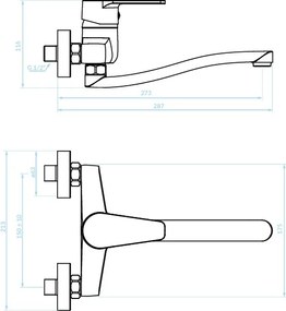 Kuchinox Luga, nástenná umývadlová batéria, chrómová, LAV-BQL_080D